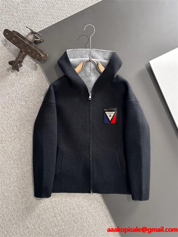フード付き LOUIS VUITTON ルイヴィトン スーパーコピー ニットパーカー グレー 当店イチオシ