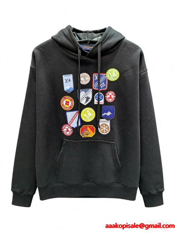 プリント パーカー ブラック 2025秋冬必須アイテム LOUIS VUITTON ルイヴィトン コピー