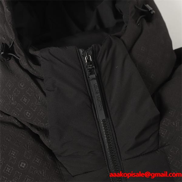  ダウンジャケット ブラック フード付き 防寒 2025秋冬 LOUIS VUITTON ルイヴィトン 偽物