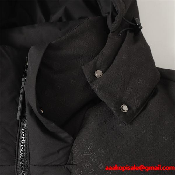  ダウンジャケット ブラック フード付き 防寒 2025秋冬 LOUIS VUITTON ルイヴィトン 偽物