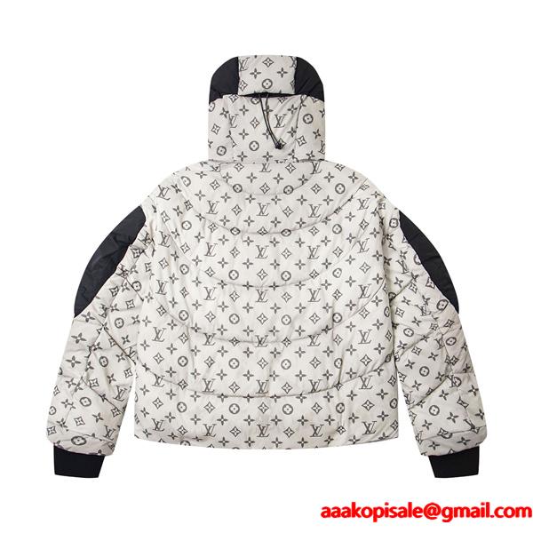 LOUIS VUITTON ルイヴィトン コピー ダウンジャケット ホワイト×ブラック フード 秋冬コーデ
