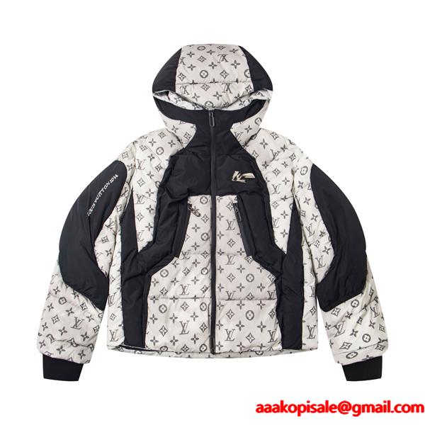 LOUIS VUITTON ルイヴィトン コピー ダウンジャケット ホワイト×ブラック フード 秋冬コーデ