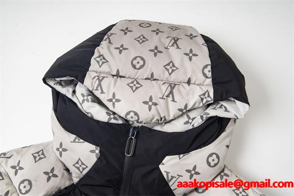 LOUIS VUITTON ルイヴィトン コピー ダウンジャケット ホワイト×ブラック フード 秋冬コーデ