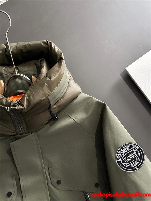 LOUIS VUITTON ルイヴィトン コピー ダウンジャケット カーキ フード付き 中綿 モード系