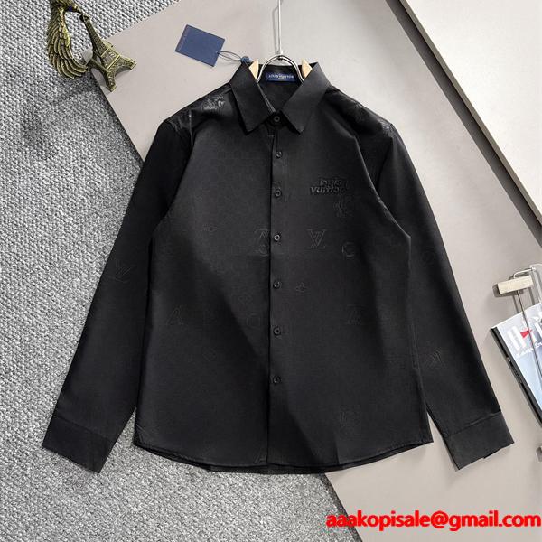 LOUIS VUITTON ルイヴィトン コピー 長袖 シャツ ブラック 無地 メンズ 当店イチオシ