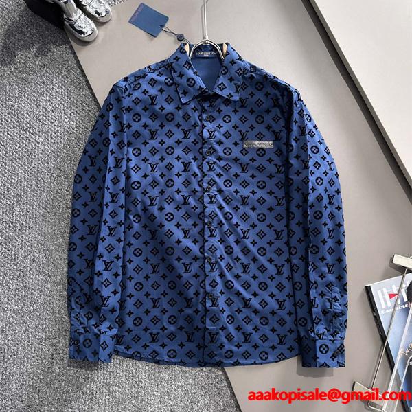 2025秋冬 総柄 シャツ ブルー 長袖 メンズ お洒落 LOUIS VUITTON ルイヴィトン コピー