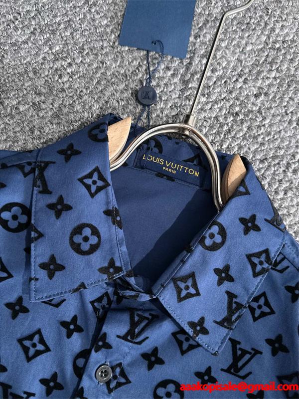 2025秋冬 総柄 シャツ ブルー 長袖 メンズ お洒落 LOUIS VUITTON ルイヴィトン コピー