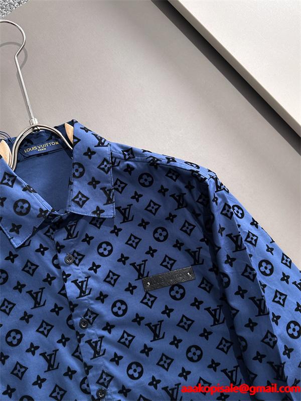 2025秋冬 総柄 シャツ ブルー 長袖 メンズ お洒落 LOUIS VUITTON ルイヴィトン コピー