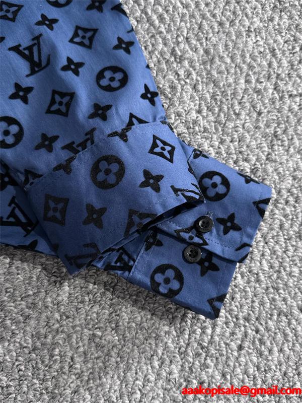 2025秋冬 総柄 シャツ ブルー 長袖 メンズ お洒落 LOUIS VUITTON ルイヴィトン コピー