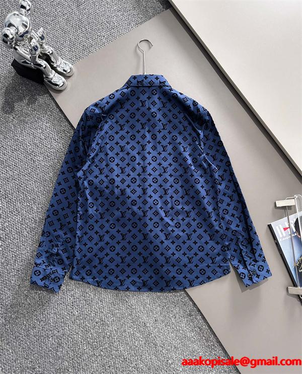 2025秋冬 総柄 シャツ ブルー 長袖 メンズ お洒落 LOUIS VUITTON ルイヴィトン コピー