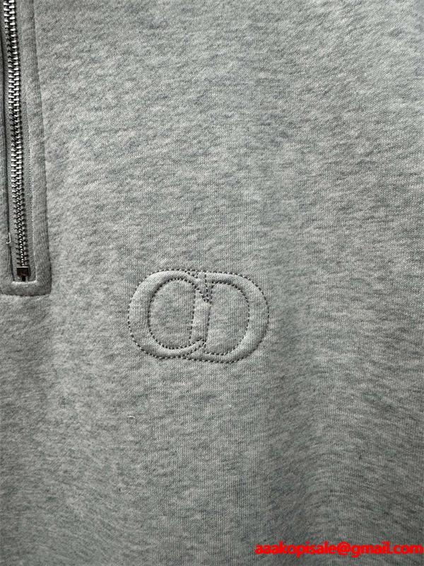 話題沸騰 ハーフジップ パーカー グレー メンズ 万能 DIOR ディオール コピー