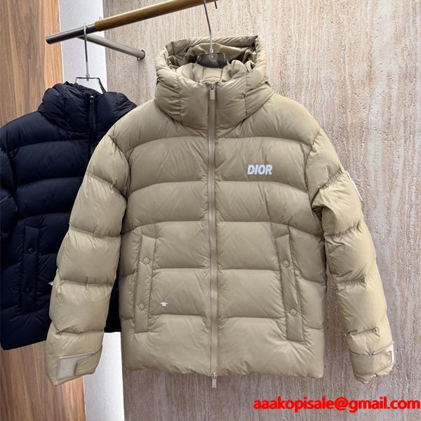 注目度抜群！ダウンジャケット ベージュ フード付き 防寒 DIOR ディオール コピー