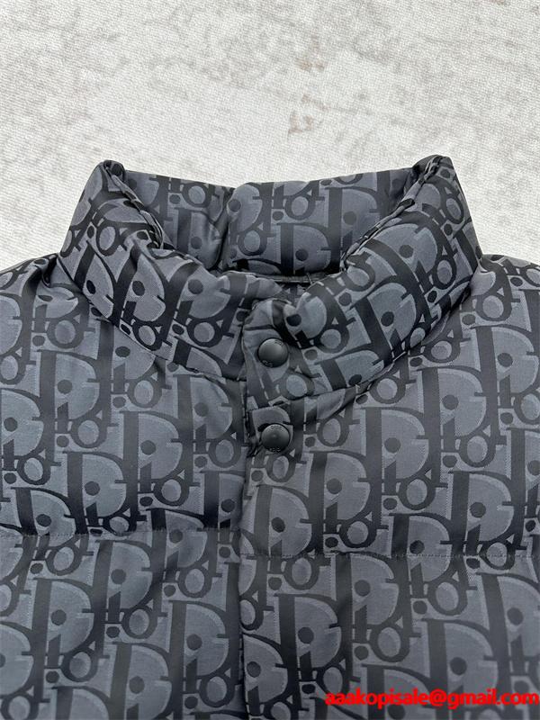 安定 人気 DIOR ディオール コピー ダウンベスト 総柄 ブラック メンズ 2025秋冬