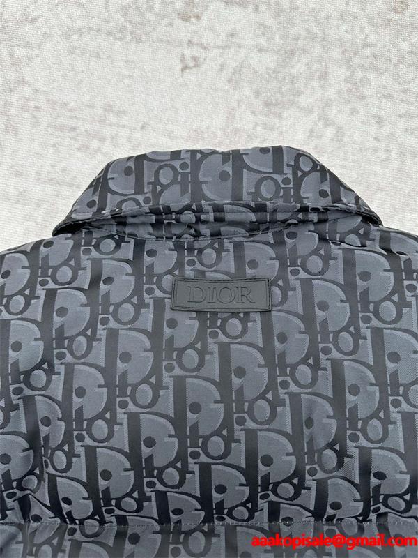 安定 人気 DIOR ディオール コピー ダウンベスト 総柄 ブラック メンズ 2025秋冬