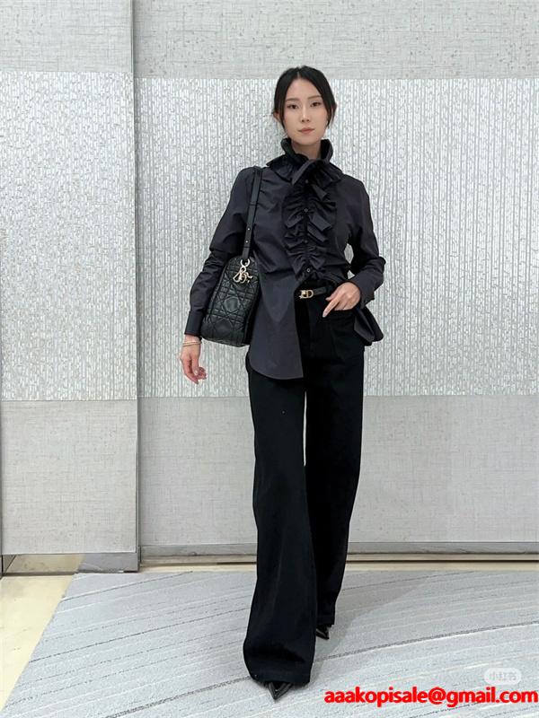 高級感溢れる フリルデザイン DIOR ディオール コピー シャツ ブラック お洒落コーデ