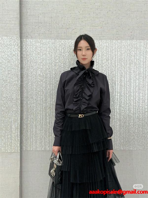 高級感溢れる フリルデザイン DIOR ディオール コピー シャツ ブラック お洒落コーデ