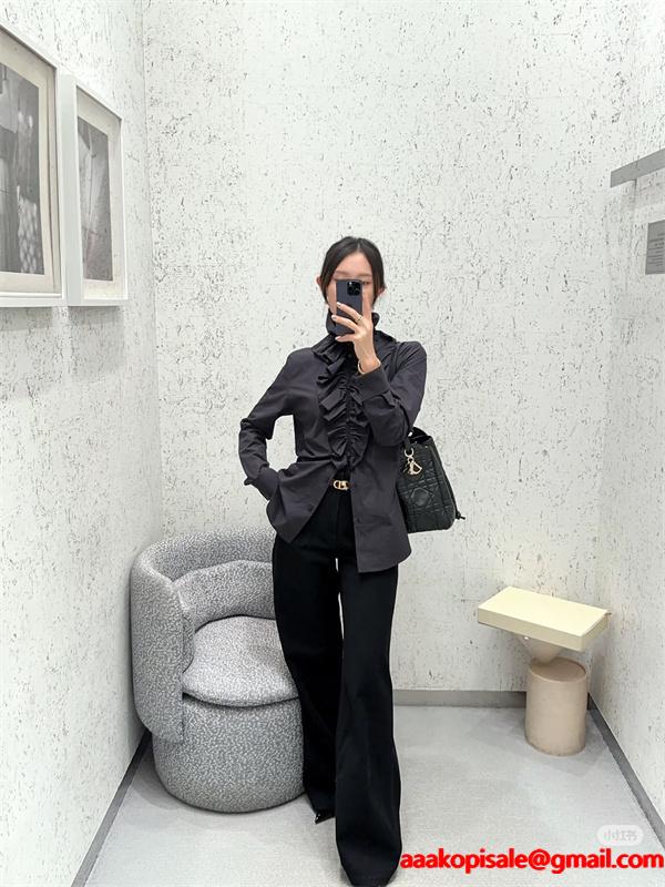 高級感溢れる フリルデザイン DIOR ディオール コピー シャツ ブラック お洒落コーデ