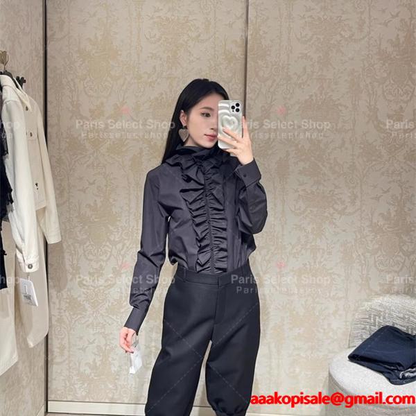高級感溢れる フリルデザイン DIOR ディオール コピー シャツ ブラック お洒落コーデ