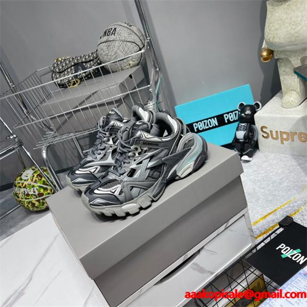 BALENCIAGA 激安 Track.2 スニーカー メンズ 4代 ブラック×グレー 配色 ローカット 厚底 ボリュームソール ダッドシューズ