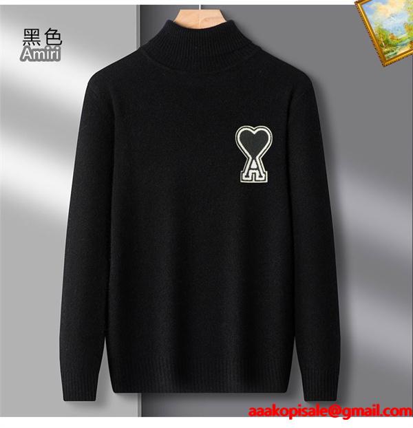 AMI PARIS アミ パリス コピー 2025秋冬 暖かい デニムブルー 定番 人気 ハイネック ニット