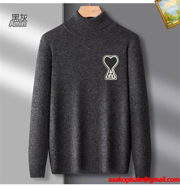 AMI PARIS アミ パリス コピー 2025秋冬 暖かい デニムブルー 定番 人気 ハイネック ニット