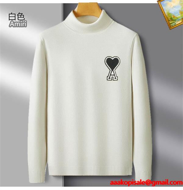 AMI PARIS アミ パリス コピー 2025秋冬 暖かい デニムブルー 定番 人気 ハイネック ニット