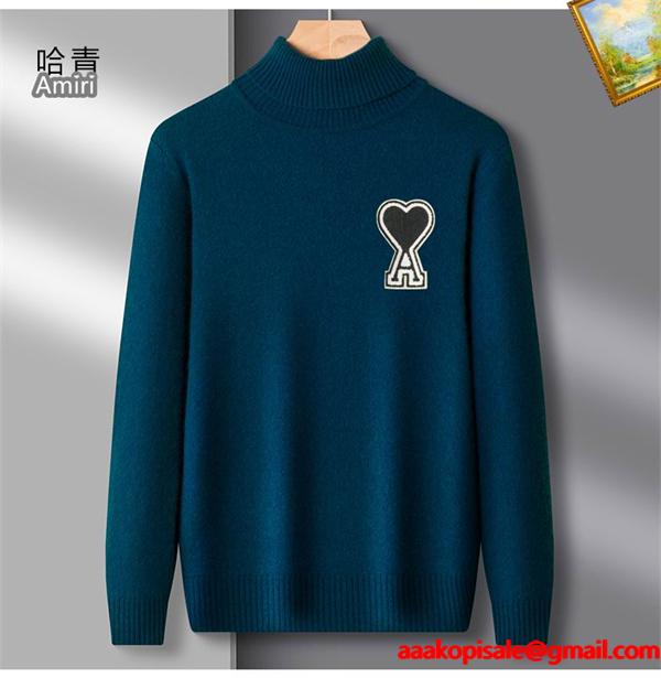 AMI PARIS アミ パリス コピー 2025秋冬 暖かい デニムブルー 定番 人気 ハイネック ニット