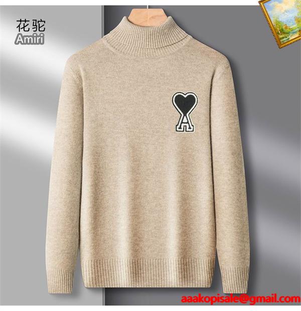 AMI PARIS アミ パリス コピー 2025秋冬 暖かい デニムブルー 定番 人気 ハイネック ニット