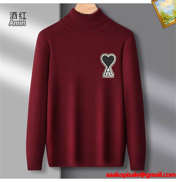 AMI PARIS アミ パリス コピー 2025秋冬 暖かい デニムブルー 定番 人気 ハイネック ニット