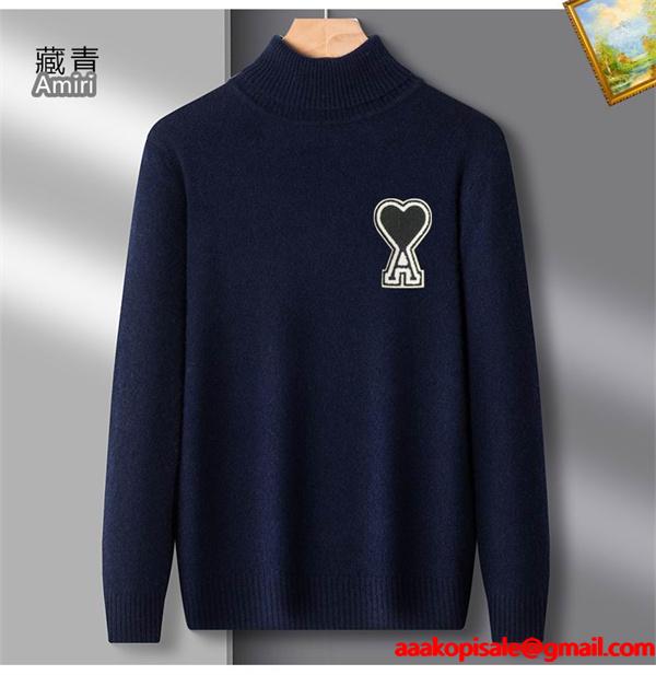 AMI PARIS アミ パリス コピー 2025秋冬 暖かい デニムブルー 定番 人気 ハイネック ニット