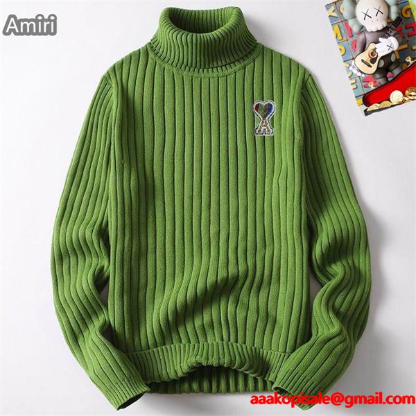  秋冬 防寒 ブラック 上質 リブ タートル ニット AMI PARIS アミ パリス コピー