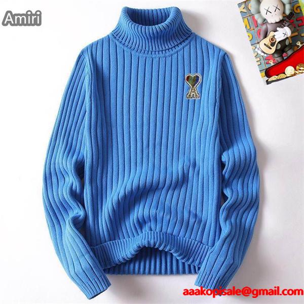  秋冬 防寒 ブラック 上質 リブ タートル ニット AMI PARIS アミ パリス コピー