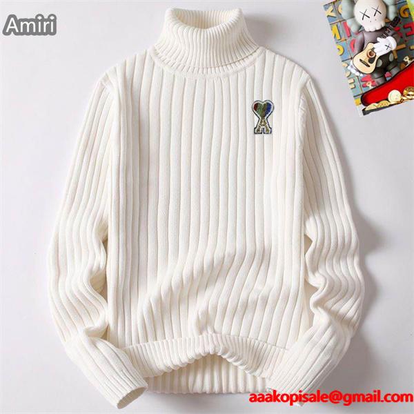  秋冬 防寒 ブラック 上質 リブ タートル ニット AMI PARIS アミ パリス コピー