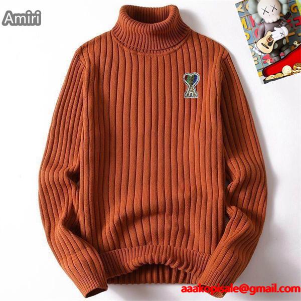  秋冬 防寒 ブラック 上質 リブ タートル ニット AMI PARIS アミ パリス コピー