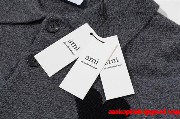 秋冬 保温 ベージュ系 大人カジュアル AMI PARIS アミ パリス コピー ポロ ニット