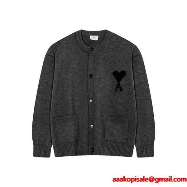 AMI PARIS アミ パリス コピー 2025秋冬 防寒 グレー系 おしゃれ 定番 ニット カーディガン