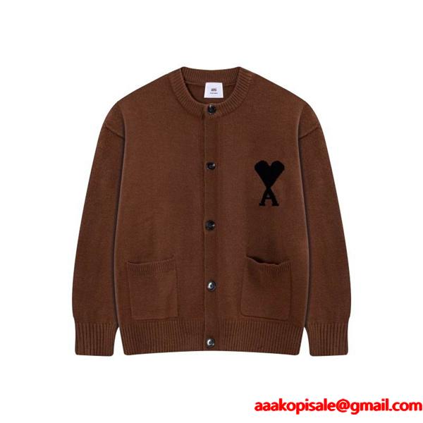 AMI PARIS アミ パリス コピー 2025秋冬 防寒 グレー系 おしゃれ 定番 ニット カーディガン