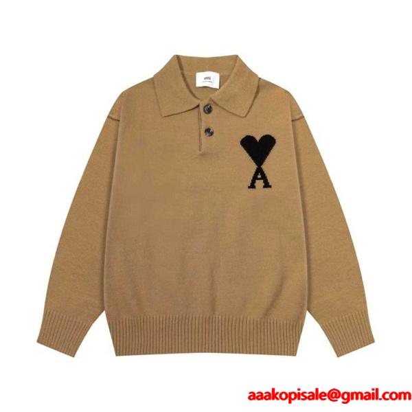 秋冬 厚手 上品 立体編み きれいめ 注目 AMI PARIS アミ パリス コピー ニット