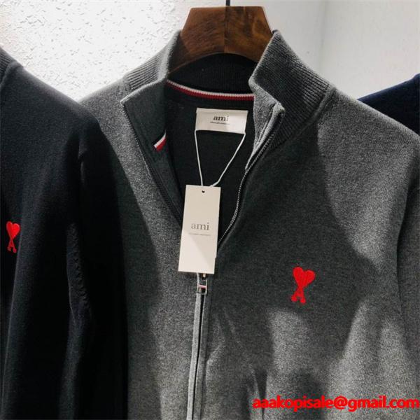 AMI PARIS アミ パリス コピー 2025秋冬 すっきりシルエット 注目 ジップ ニット 