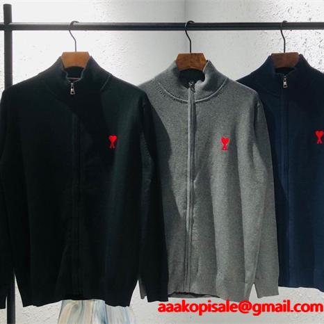 AMI PARIS アミ パリス コピー 2025秋冬 すっきりシルエット 注目 ジップ ニット 