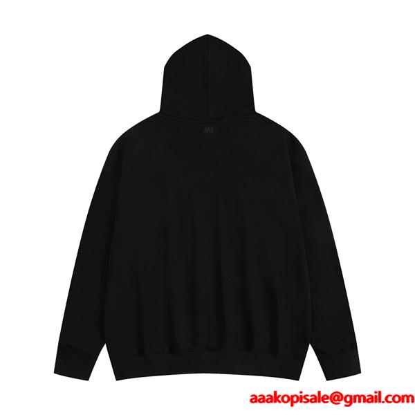 AMI PARIS アミ パリス コピー 厚手生地 モード ブラック ストリート 快適 パーカー