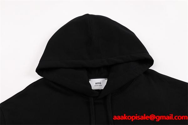 AMI PARIS アミ パリス コピー 厚手生地 モード ブラック ストリート 快適 パーカー