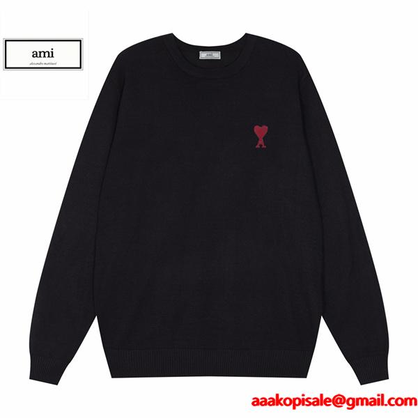 秋冬 中厚 ニット ホワイト 刺繍 ミニマル 安心 セーター AMI PARIS アミ パリス コピー