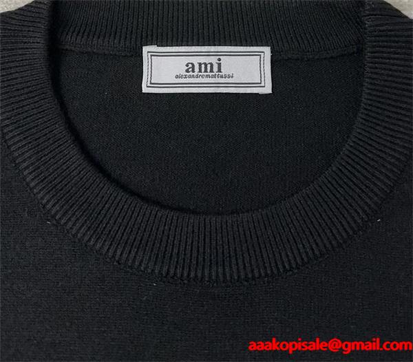 2025秋冬 滑らか素材 ホワイト ポイント 注目 AMI PARIS アミ パリス コピー ニット