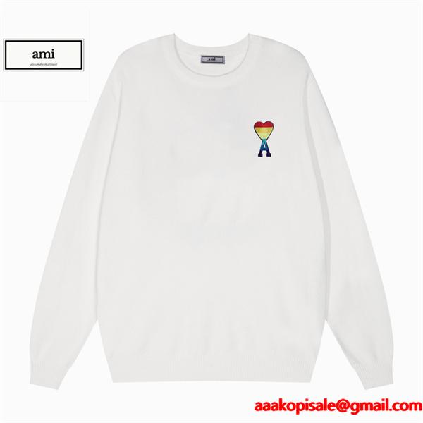 2025秋冬 滑らか素材 ホワイト ポイント 注目 AMI PARIS アミ パリス コピー ニット