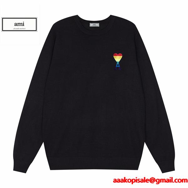 2025秋冬 滑らか素材 ホワイト ポイント 注目 AMI PARIS アミ パリス コピー ニット