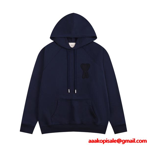 AMI PARIS アミ パリス コピー 秋冬 ネイビー 落ち着き 売れ筋 プルオーバー パーカー