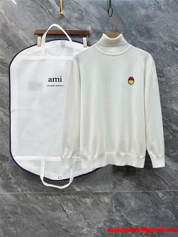 AMI PARIS アミ パリス コピー 刺繍 柔和 大人カジュアル 定番 ハイネック ニット