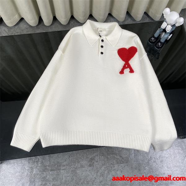 ホワイト 存在感 ゆったり トレンド 注目 ポロ AMI PARIS アミ パリス コピー ニット