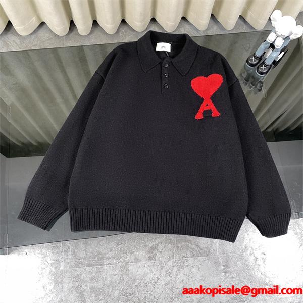 ホワイト 存在感 ゆったり トレンド 注目 ポロ AMI PARIS アミ パリス コピー ニット